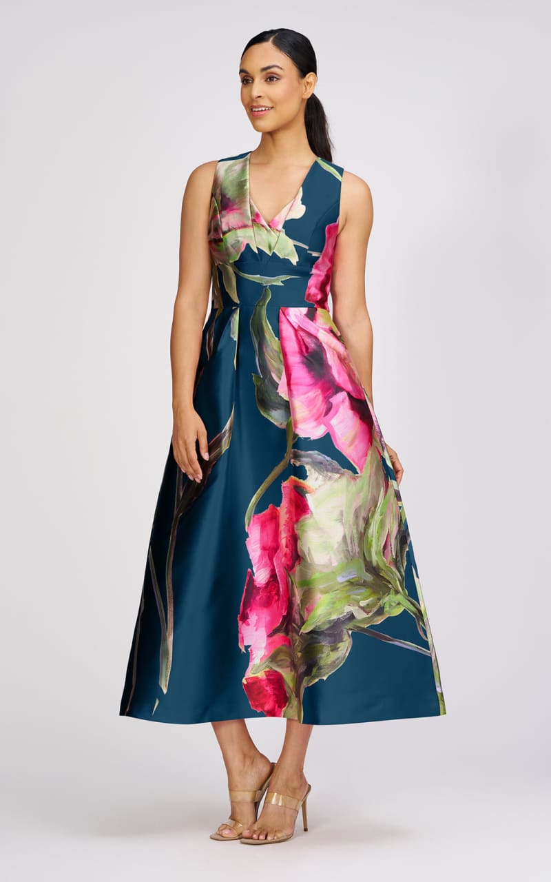 Kay Unger- Regina Tea Length Dress in Blue Opal - DRESS