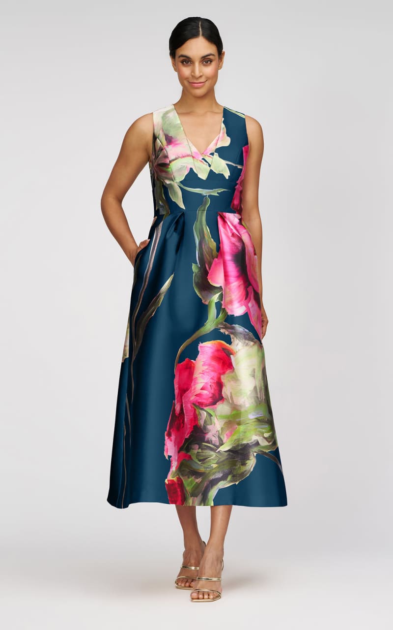 Kay Unger- Regina Tea Length Dress in Blue Opal - DRESS