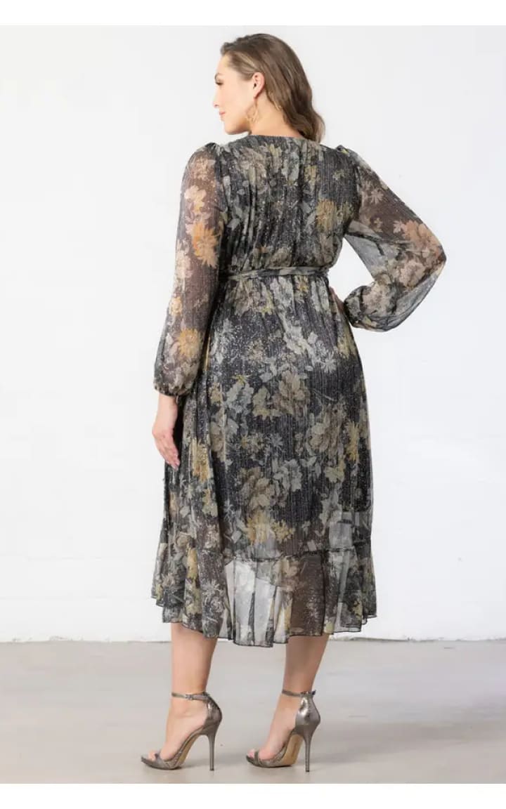 Kiyonna- Clara Sparkling Long Sleeve Wrap Dress