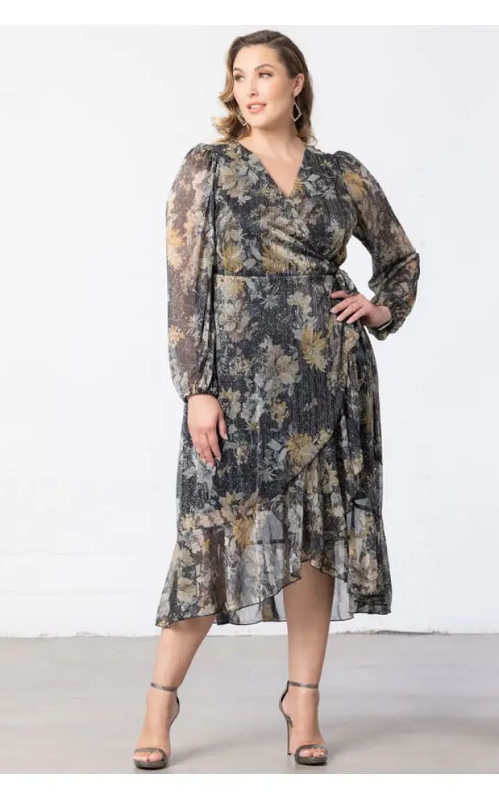 Kiyonna- Clara Sparkling Long Sleeve Wrap Dress