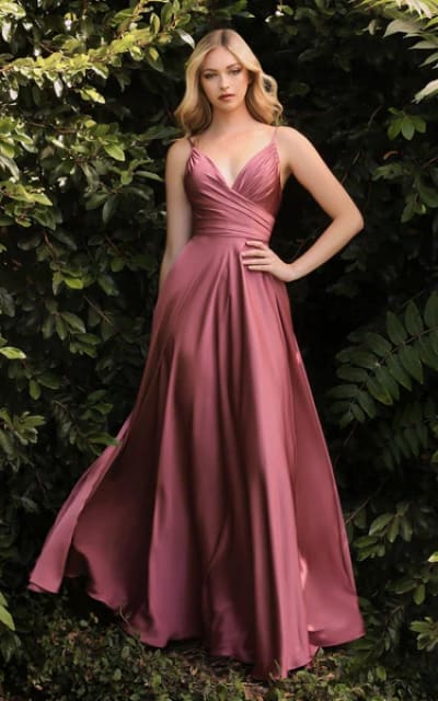 Ladivine - A-Line Crossed Waist Maxi Dress in Mauve Rose