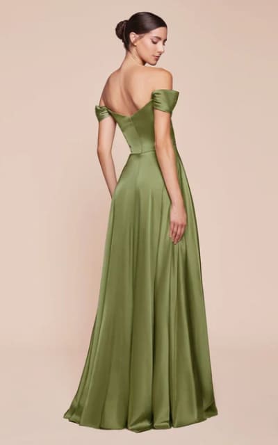 Ladivine - A-Line Satin Gown in Greenery - DRESS