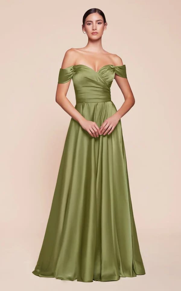 Ladivine - A-Line Satin Gown in Greenery - DRESS