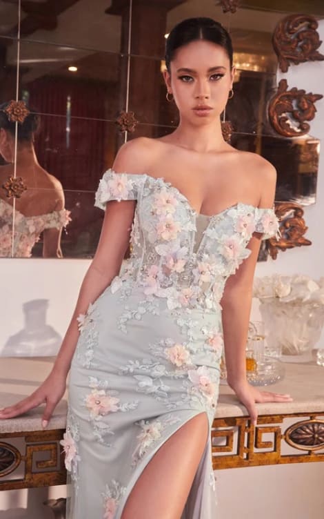 Ladivine- Off The Shoulder Floral Applique Gown | floc boutique Ladivine- Off The Shoulder Floral Applique Gown | floc boutique