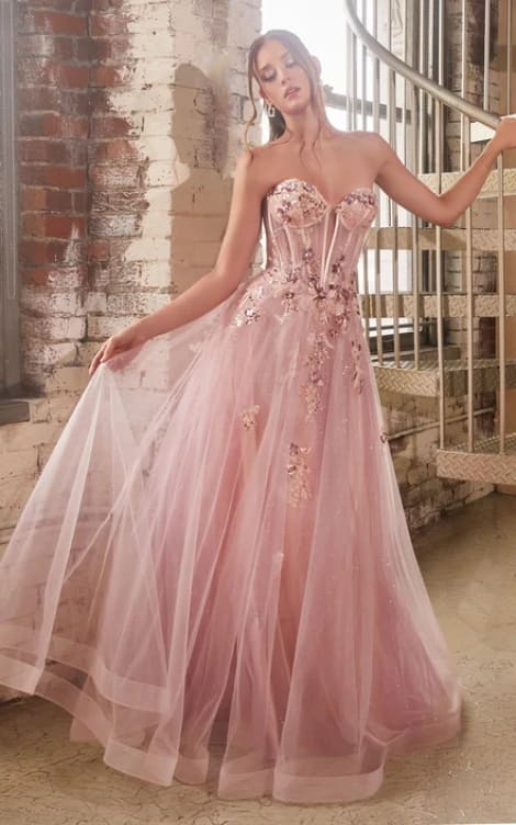 Ladivine- Strapless Layered Tulle Ball Gown - Dress