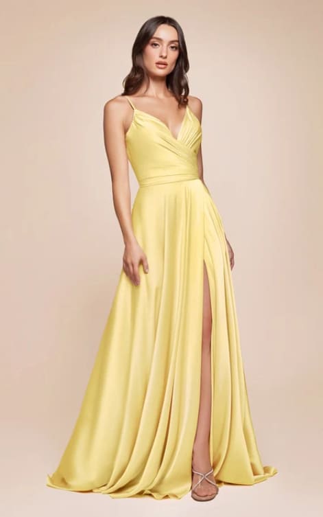 Ladivine - A-Line Crossed Waist Maxi Dress in Light Yellow