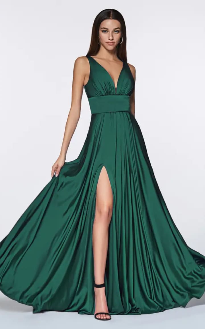 Ladivine - A-Line Satin Dress in Emerald - DRESS