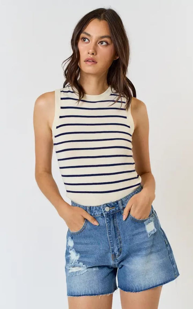 Lalavon- Stripe Sleeveless Sweater - Shirts & Tops