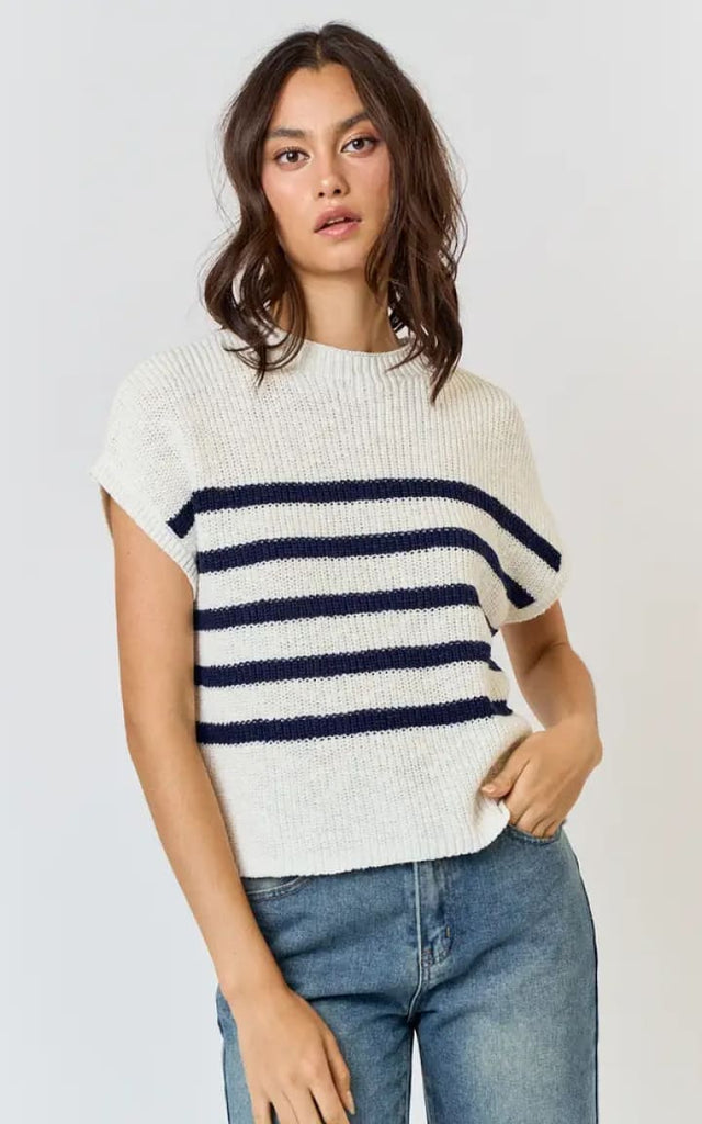 LALAVON- Striped High Neck Sweater Top - Shirts & Tops