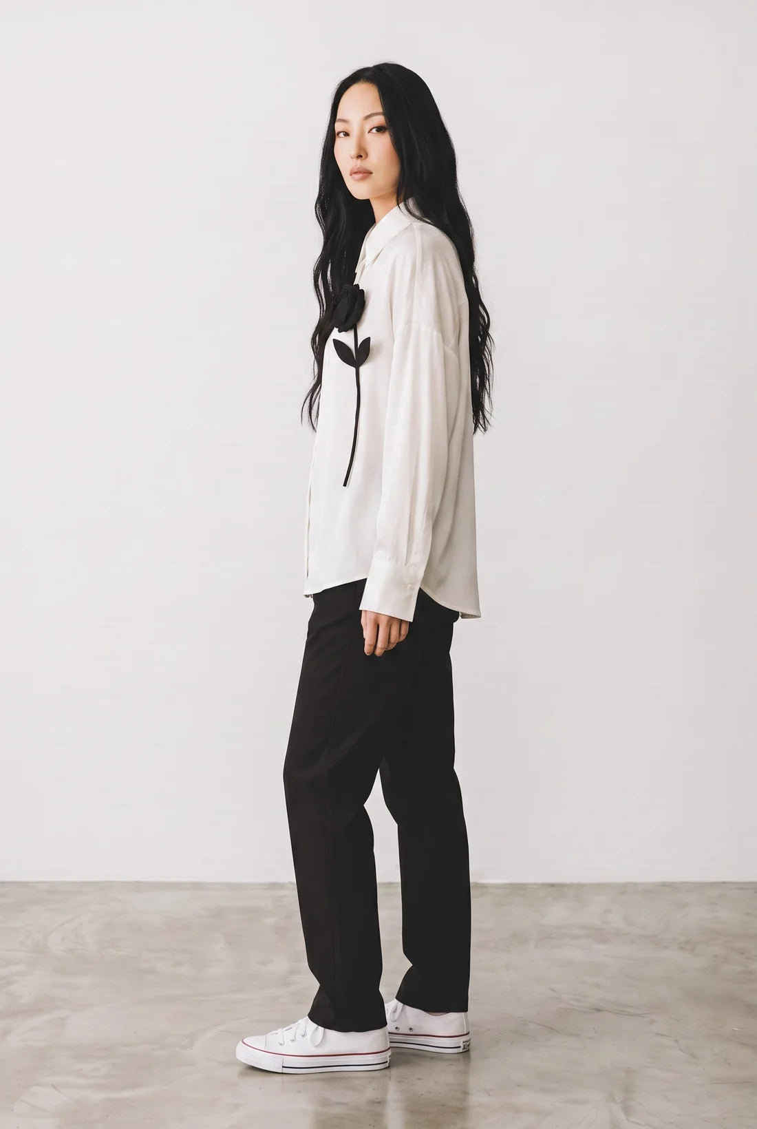 VLT's by Valentina's- Long Sleeve Appliqué Flower Blouse