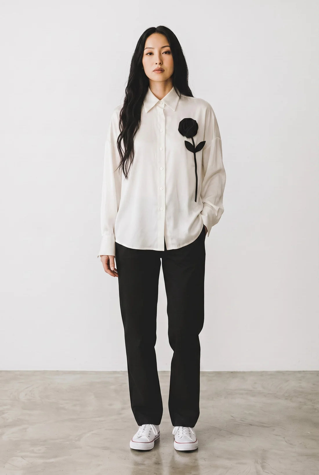 VLT's by Valentina's- Long Sleeve Appliqué Flower Blouse