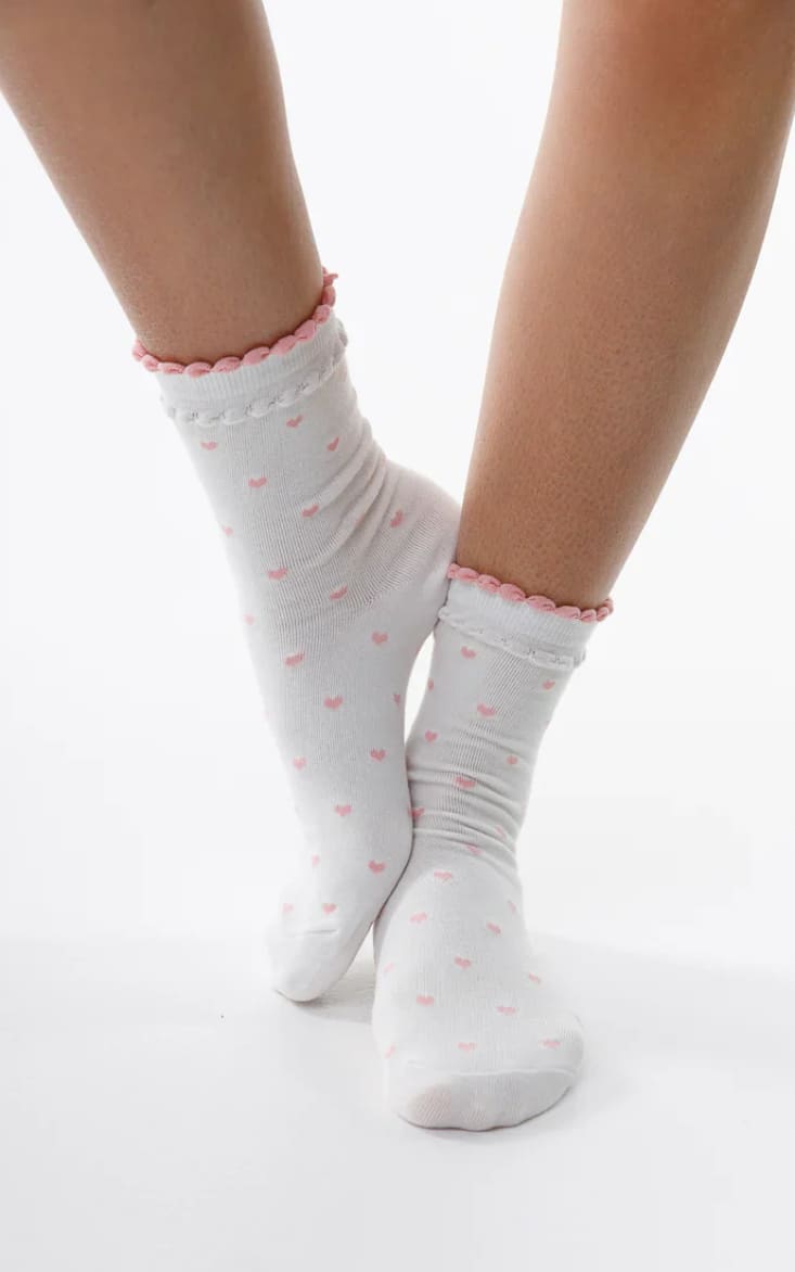 LimLim- Light Frill Heart Socks - White/Pink - accessories