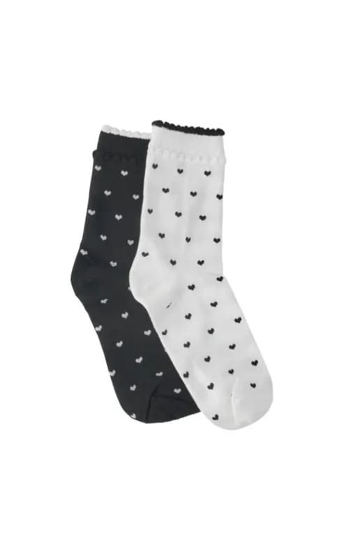 LimLim- Light Frill Heart Socks - White/Black - accessories