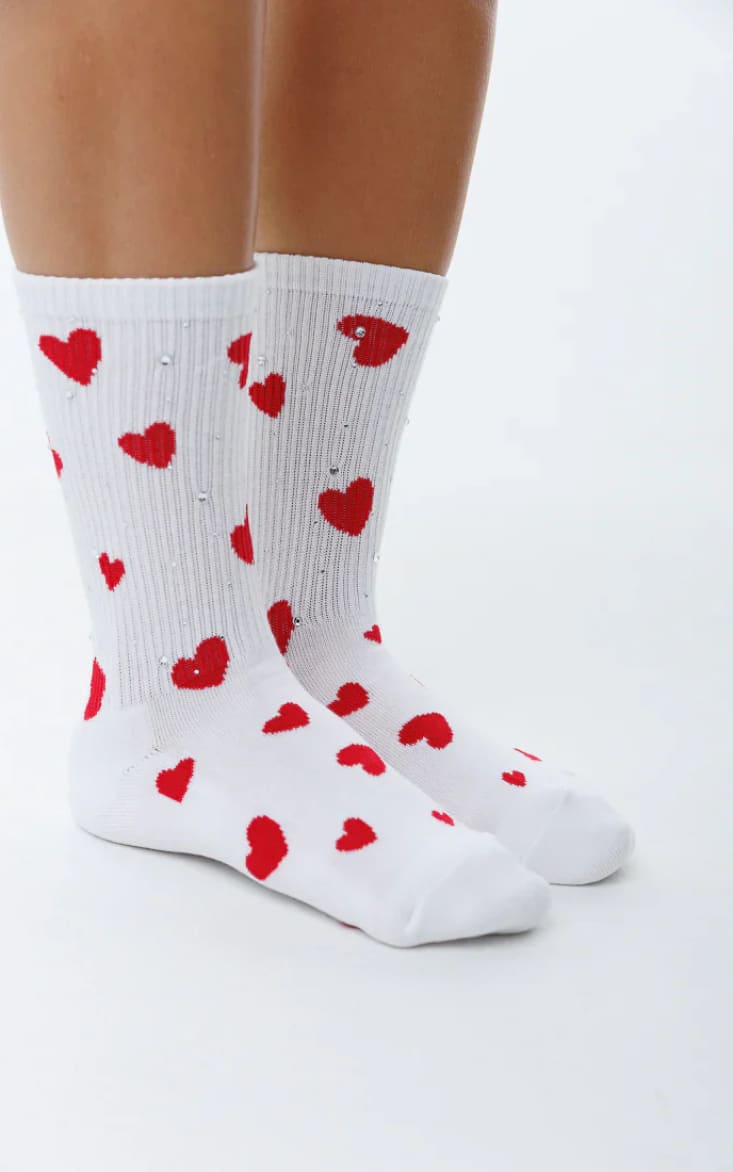 LimLim- Red Heart Sparkle Socks - White - accessories