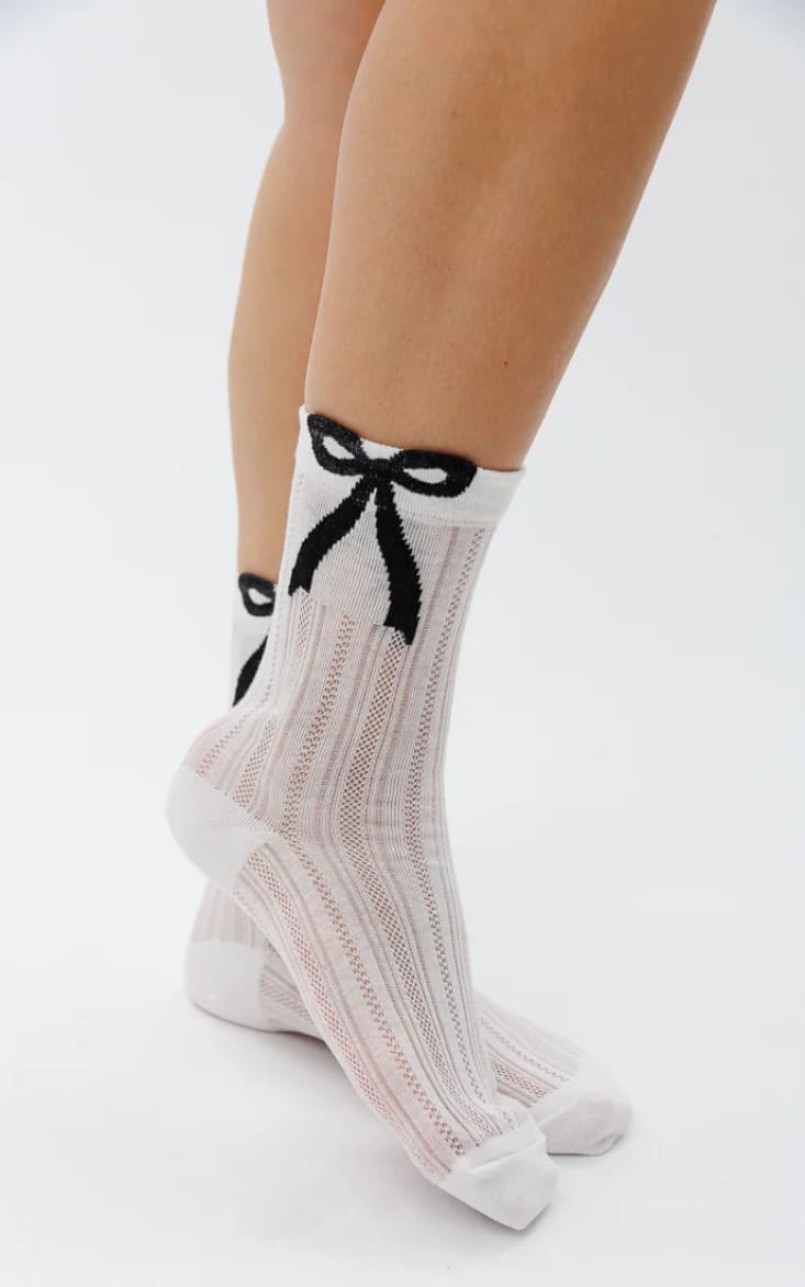 LimLim- Mesh Bow Socks - White