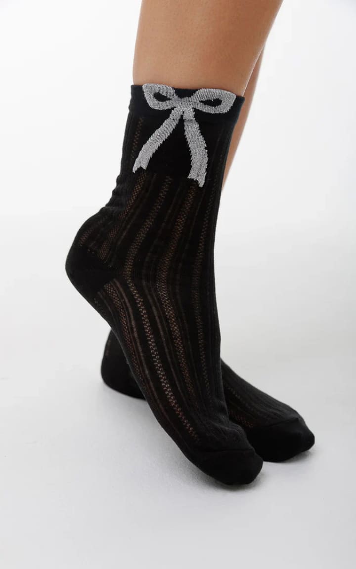 LimLim- Mesh Bow Socks - Black