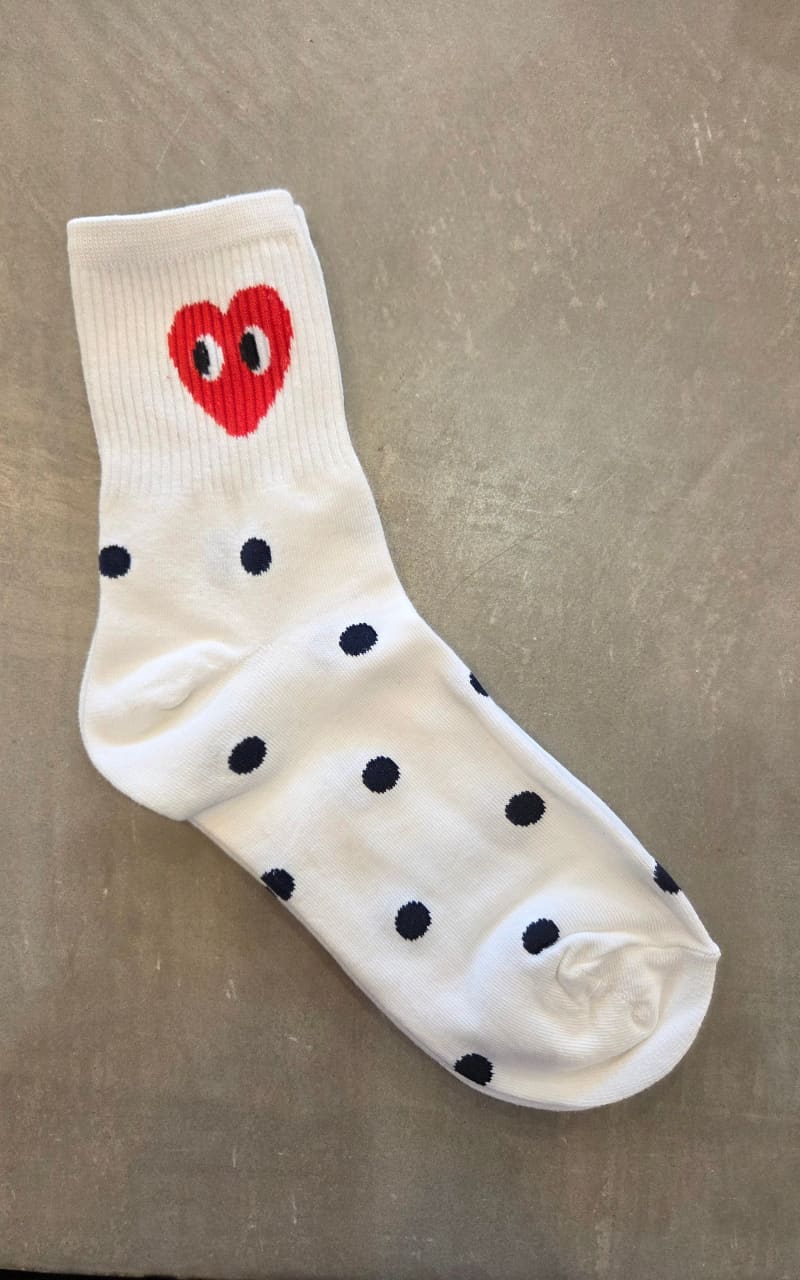 LimLim- Polka Dot Heart Crew Socks in White