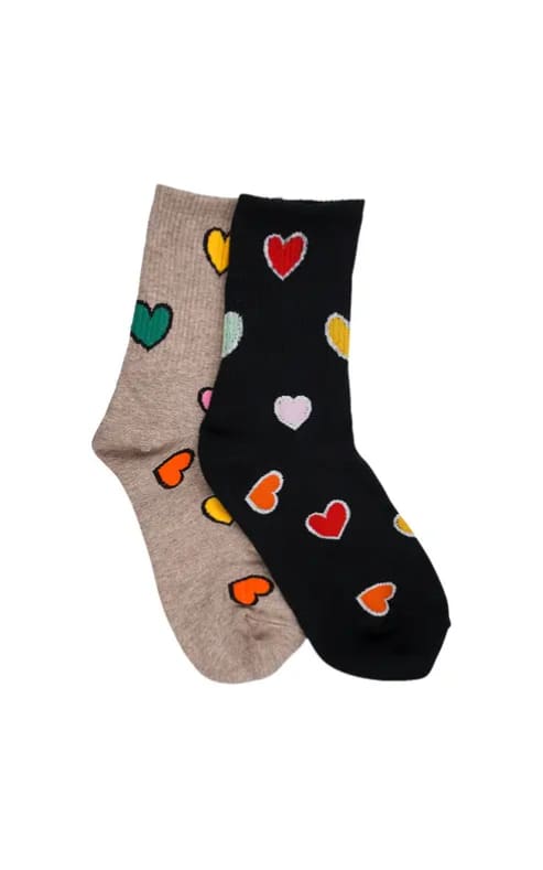 LimLim- Rib Heart Socks in Taupe