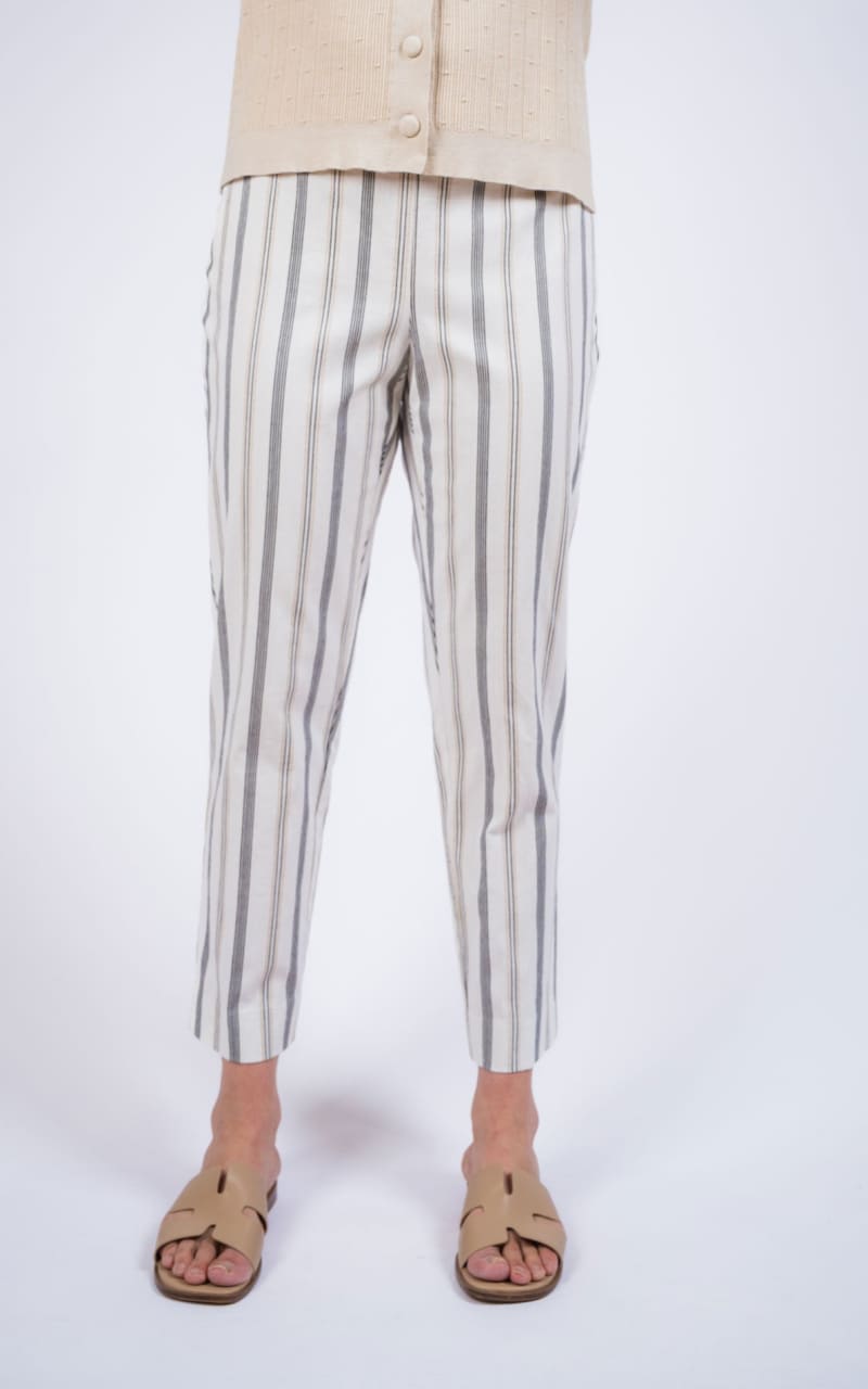 Lisette- Natural Stripe 26’’ Slim Cropped Pants - Pant