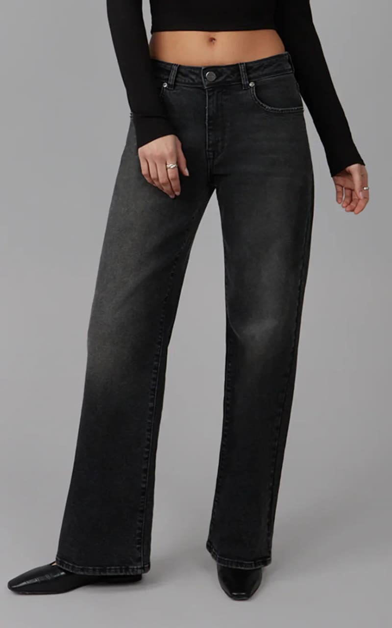 Lola Jeans- Nova Mid Rise Wide Leg Jeans in Black Ash 30’’