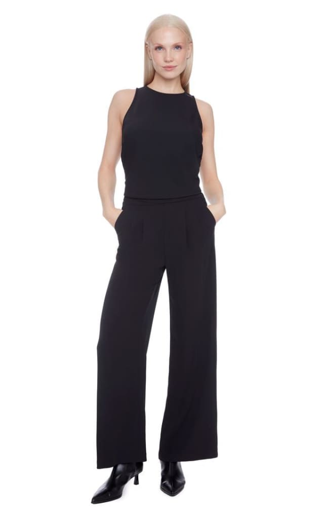 ILTM- Touria Solid Vegan Silk Wide Leg Trouser - Black / XS
