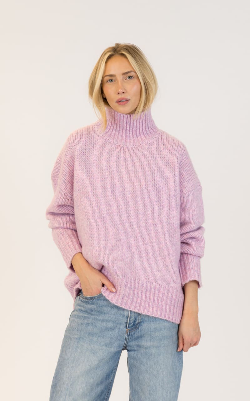 Lyla + Luxe Aggie Mockneck Ribbed Sweater in Pink Mix