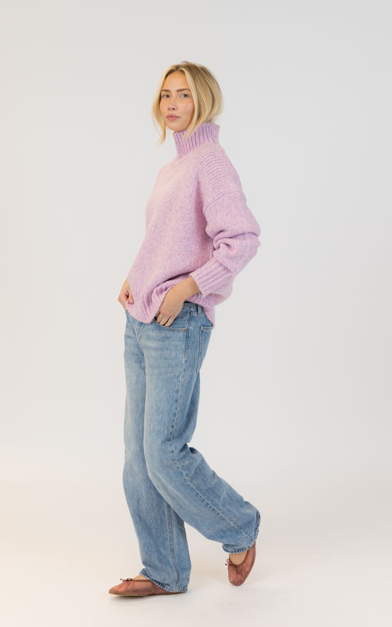 Lyla + Luxe Aggie Mockneck Ribbed Sweater in Pink Mix