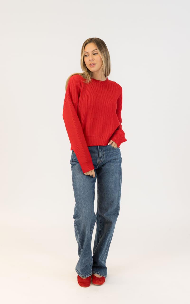 Lyla + Luxe Avery Crewneck Sweater in Red SWEATER &