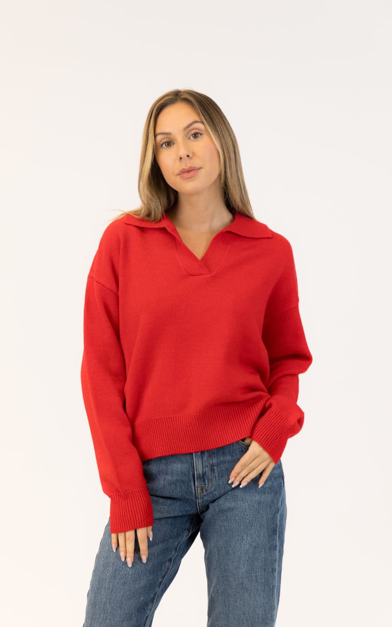 Lyla + Luxe Betty Collared Sweater in Red SWEATER &