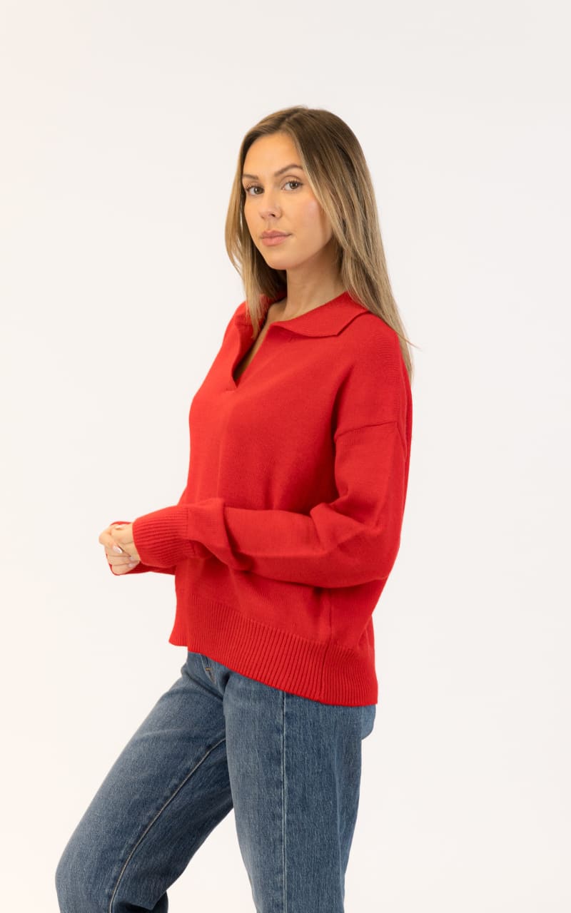 Lyla + Luxe Betty Collared Sweater in Red SWEATER &