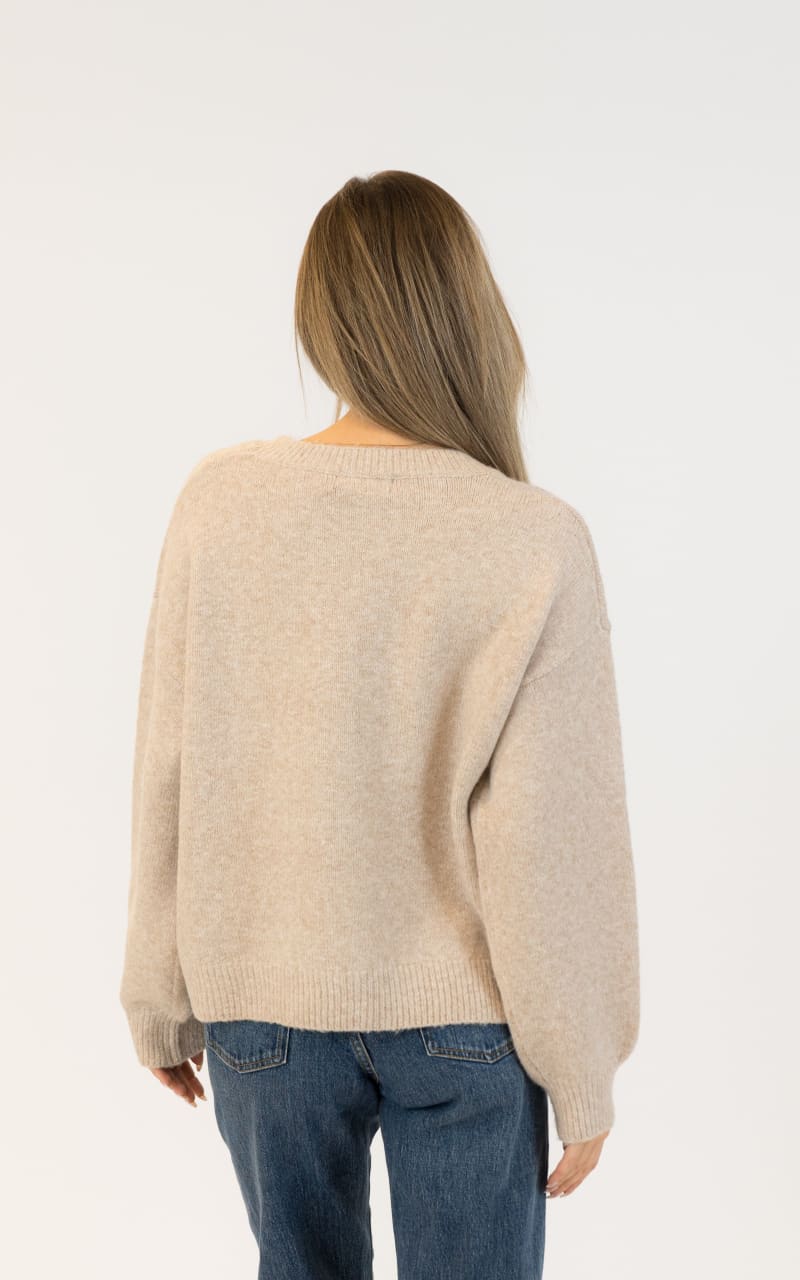 Lyla + Luxe Bows Eco Crewneck Sweater in Beige SWEATER &