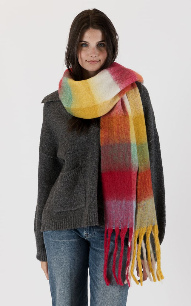 Lyla + Luxe - Checkered Scarf - RED- GOLD