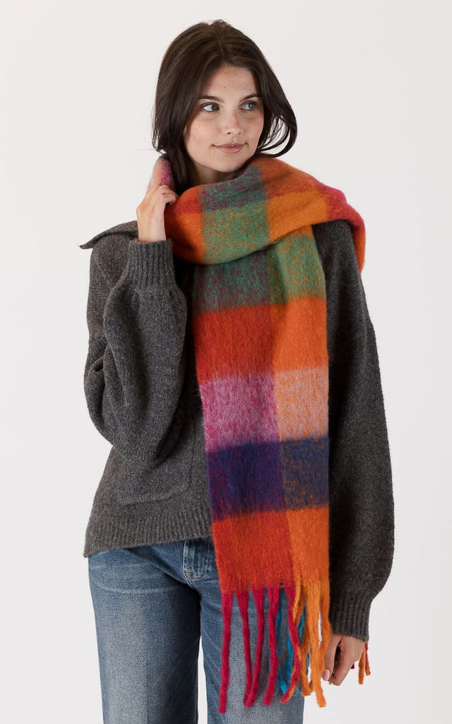 Lyla + Luxe - Checkered Scarf - MERLOT- BLUE