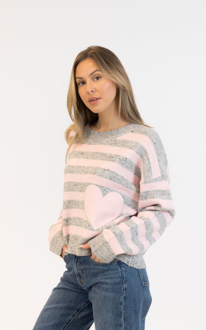 Lyla + Luxe Jessie Fleck Sweater in Light Grey Pink SWEATER