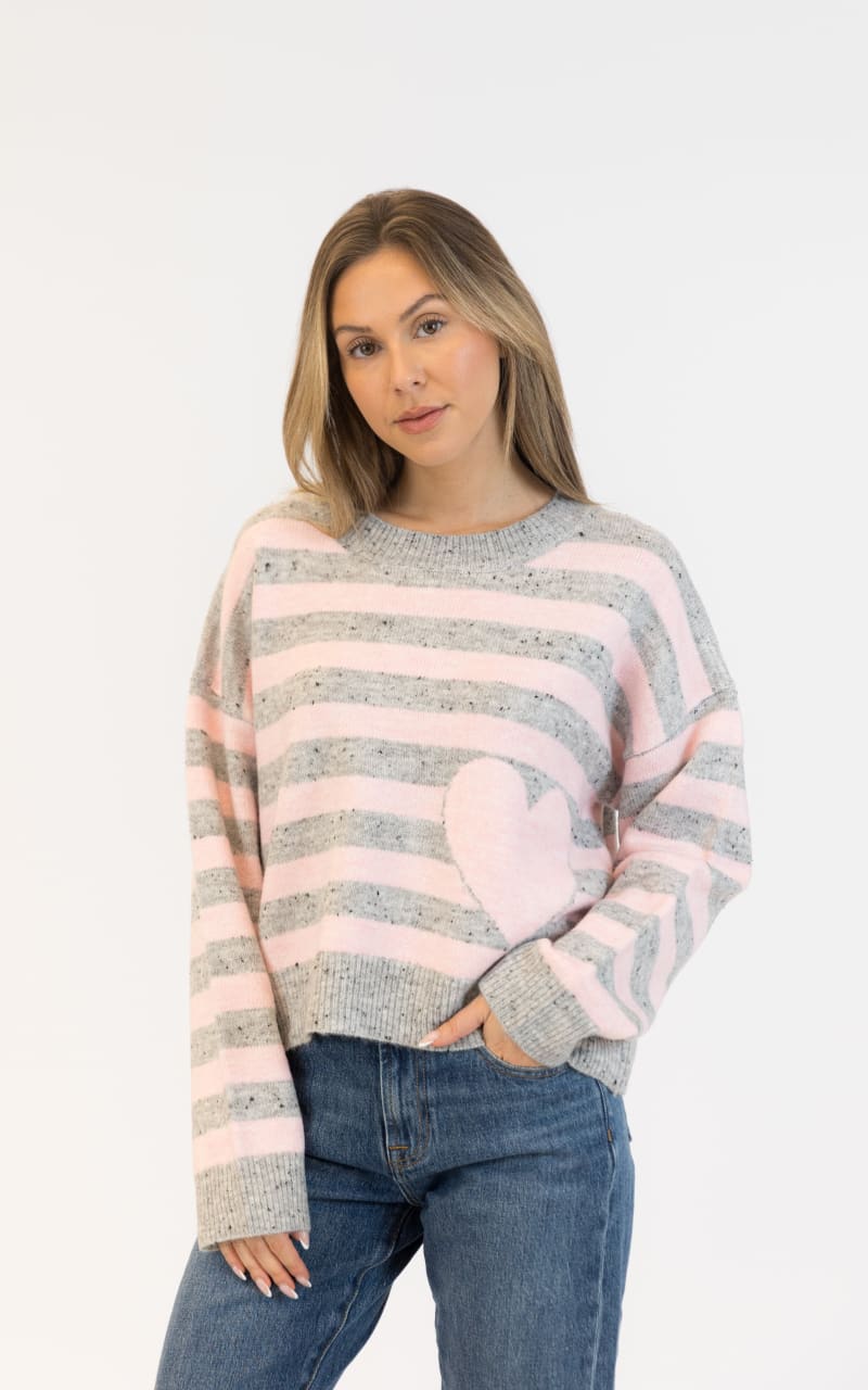 Lyla + Luxe Jessie Fleck Sweater in Light Grey Pink SWEATER