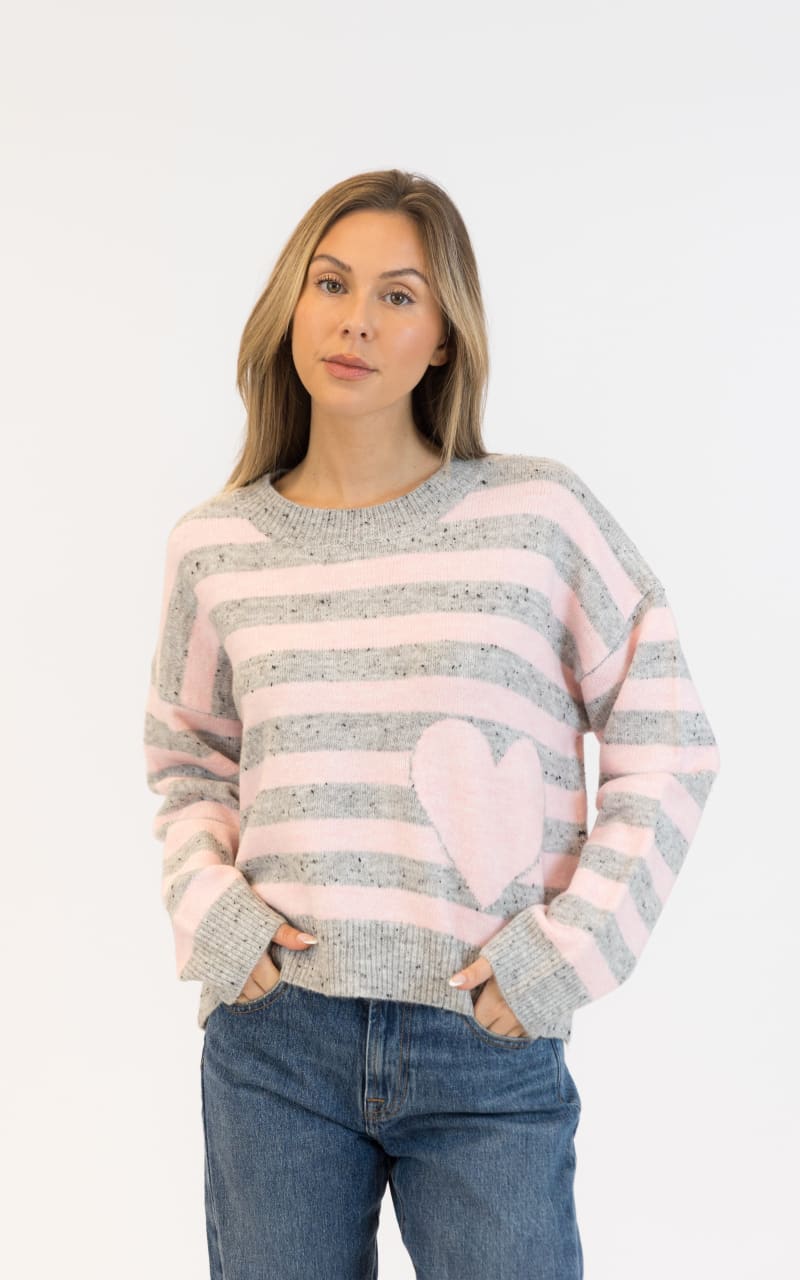 Lyla + Luxe Jessie Fleck Sweater in Light Grey Pink SWEATER