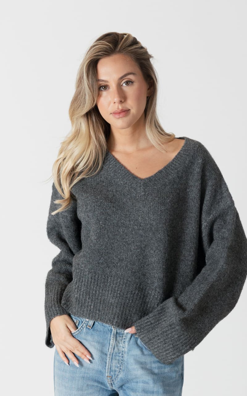 Lyla + Luxe- Etta Luxe Evo V-Neck Sweater - Grey / XS