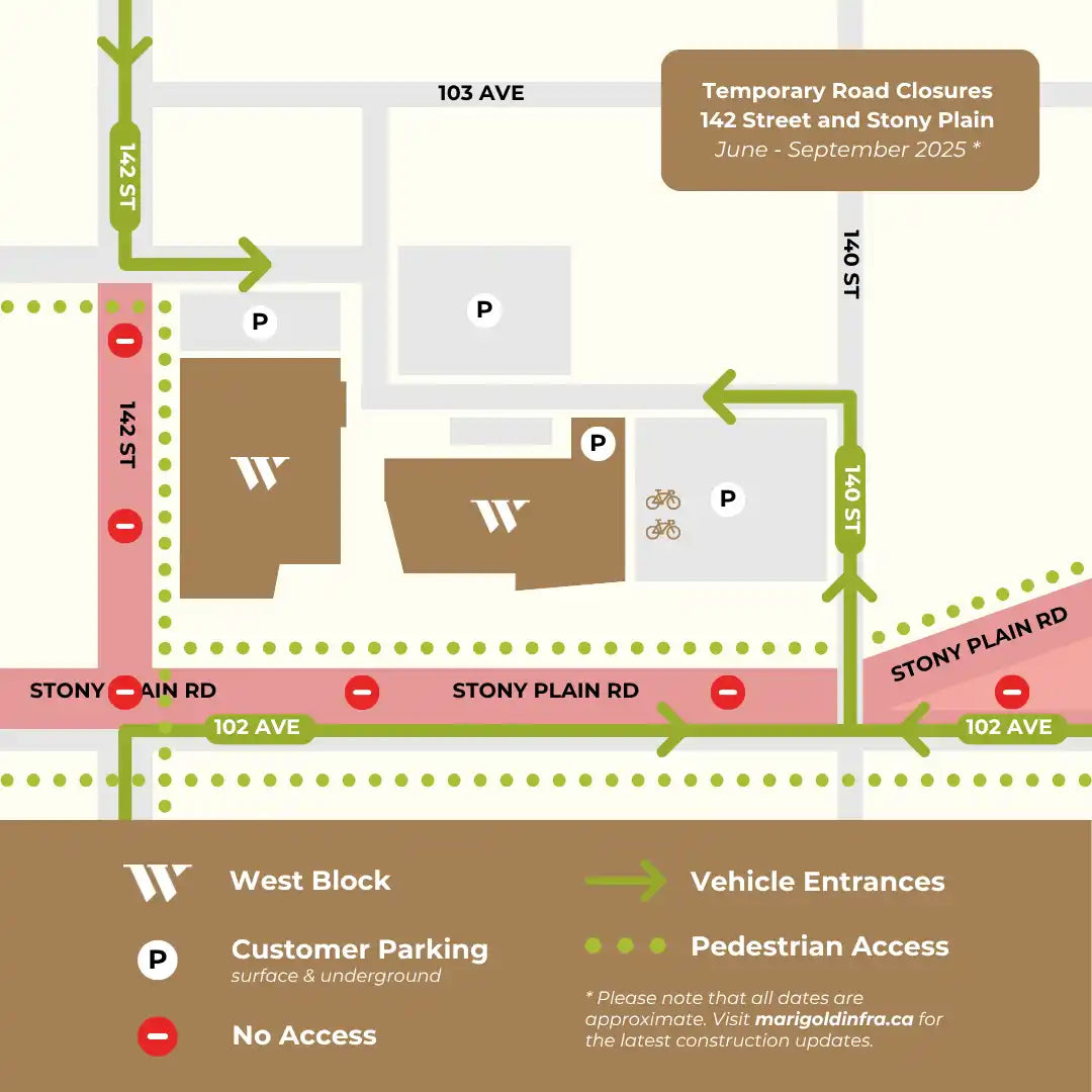 A map illustrating temporary road closures and access routes to a commercial development.