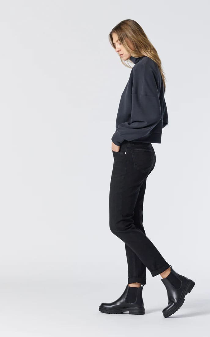 Mavi- Kathleen Slim Boyfriend in Black Feather - denim