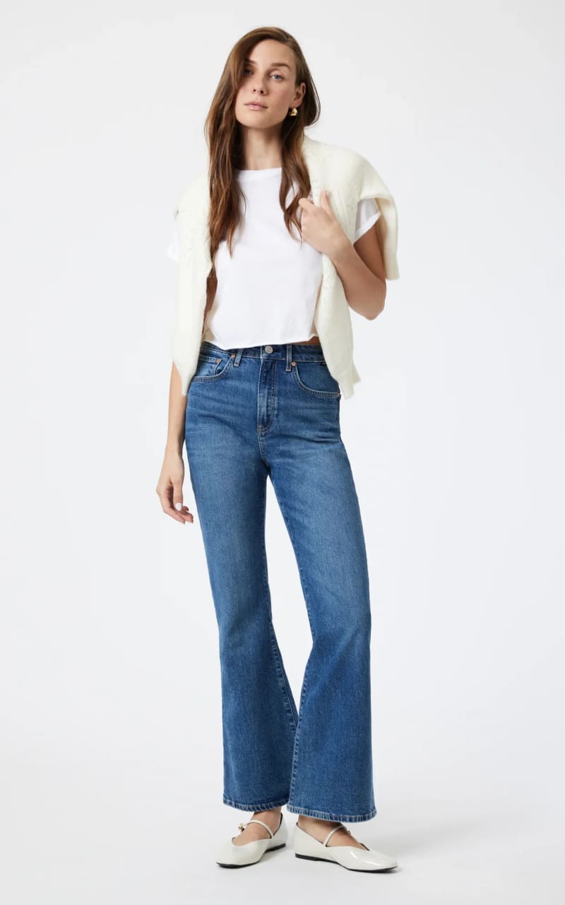 Mavi- Los Angeles Flare Jean in Mid Brushed Classic Blue floc