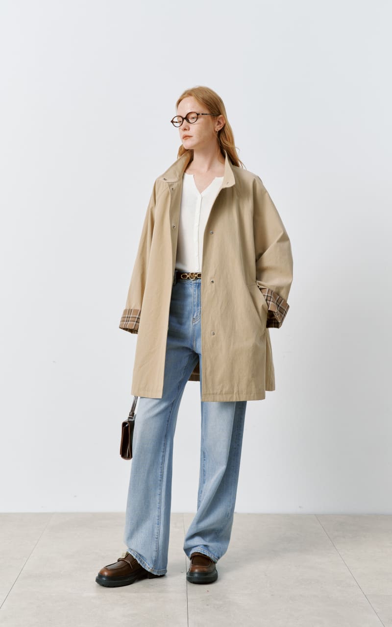 MEILLEUR MOMENT- Stand-Collar Buttoned Raglan-Sleeve Trench