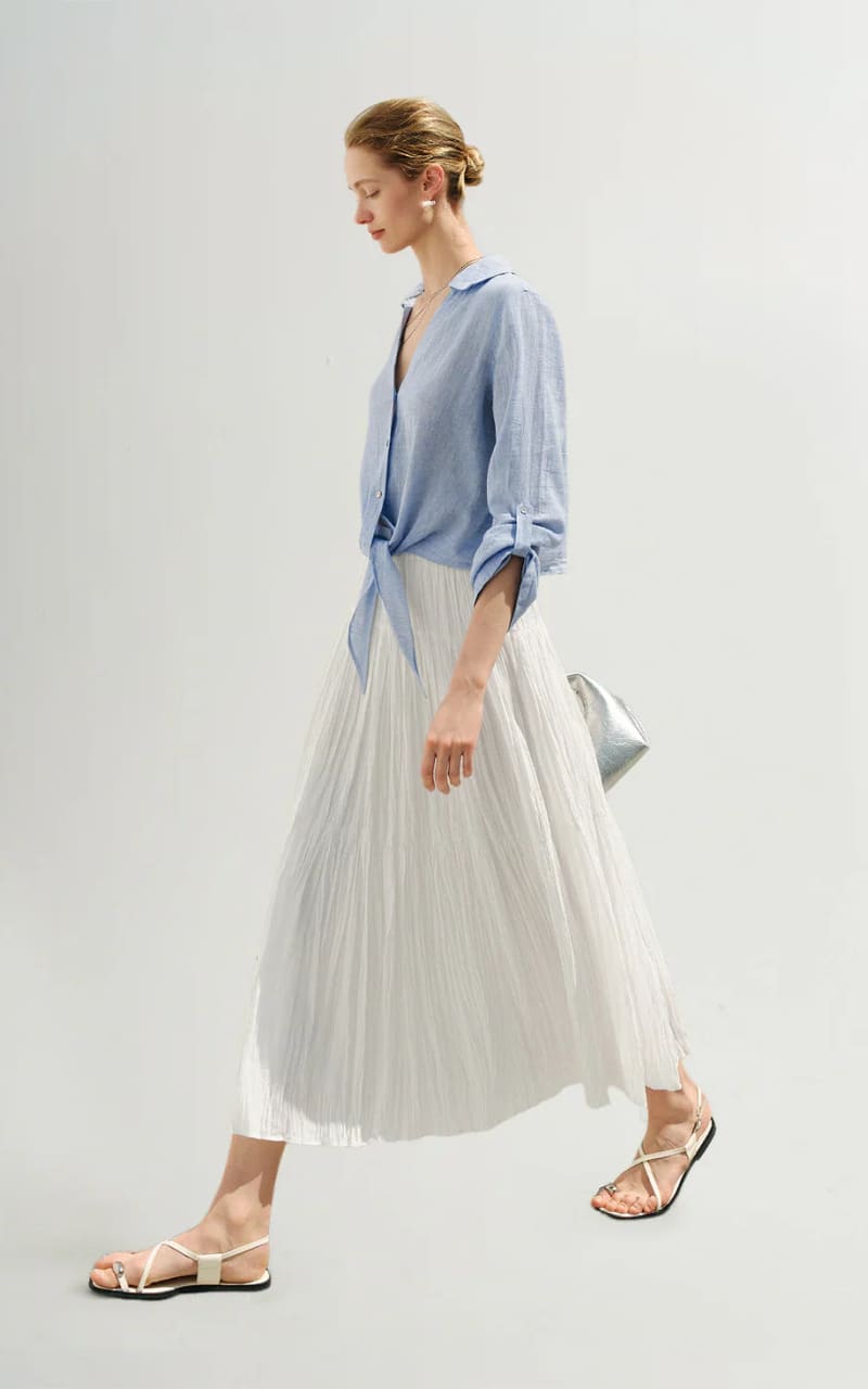 MEILLEUR MOMENT- V Collar Shirt with Tie Detail in Blue