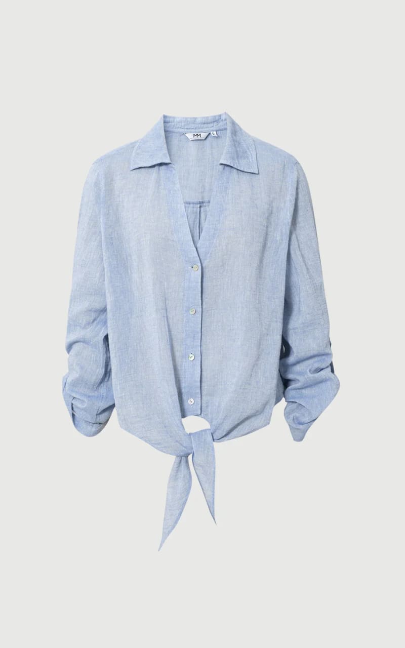 MEILLEUR MOMENT- V Collar Shirt with Tie Detail in Blue