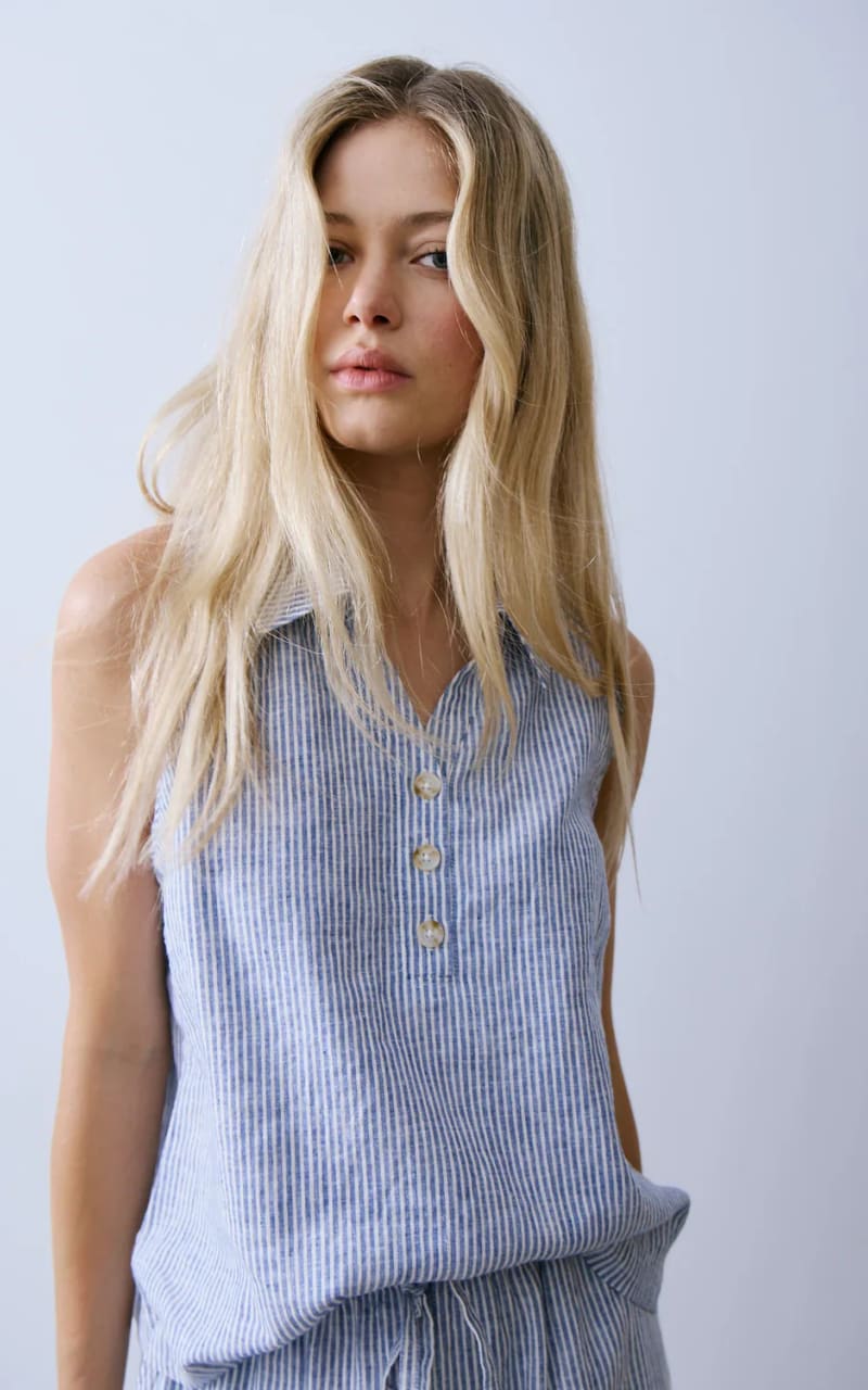 Melissa Nepton- Bassin Linen Blouse in Navy Stripe