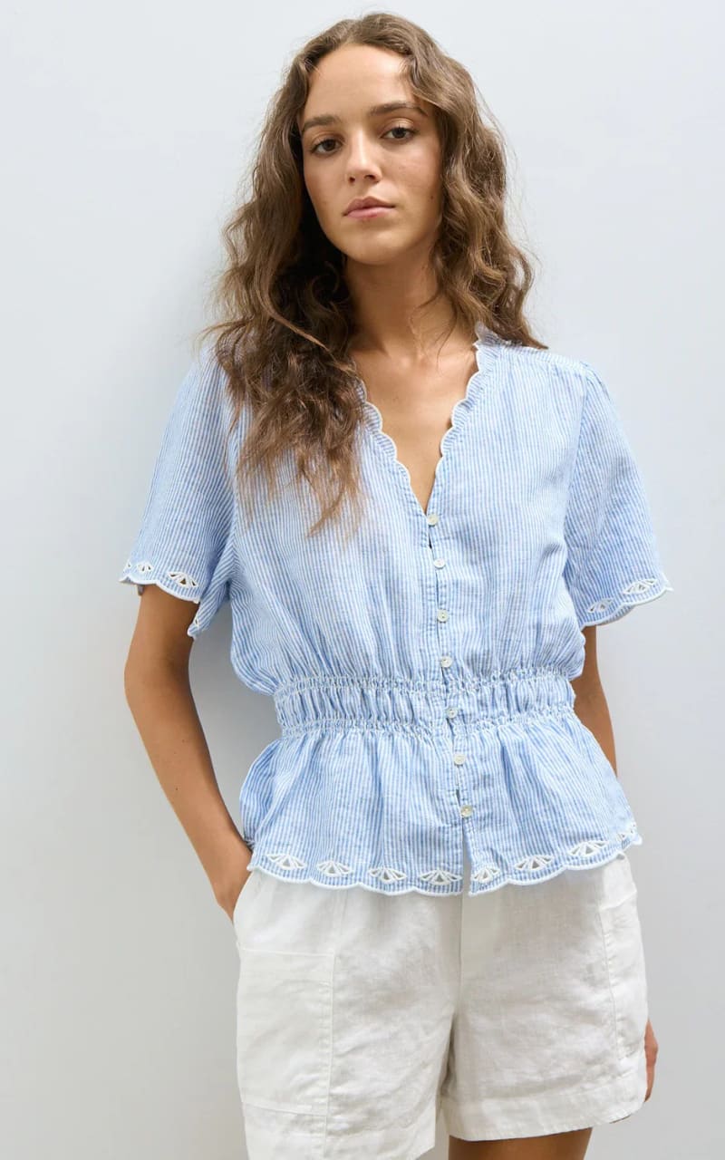 Melissa Nepton- Cathy Linen Blouse in Blue Pin Stripe