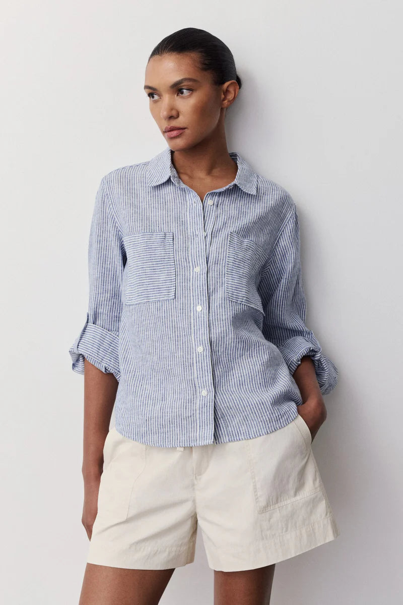 Melissa Nepton- Moca Buttoned Blouse in Navy Stripe