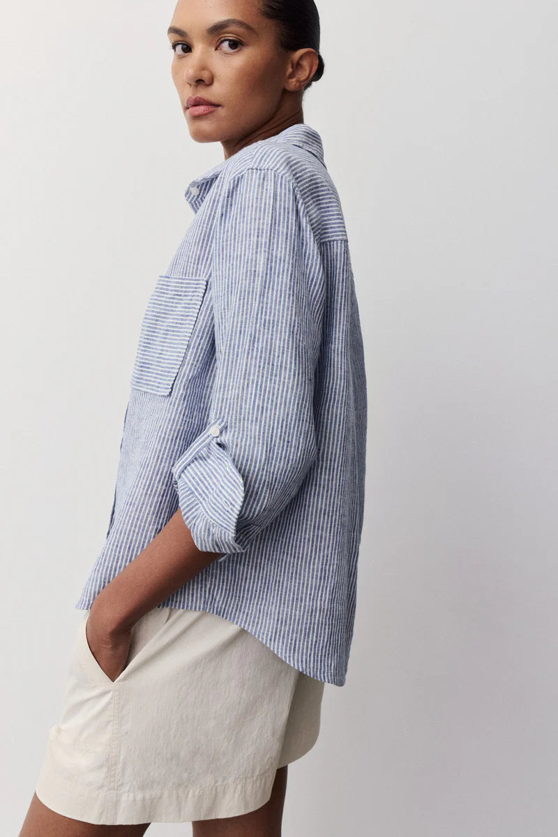 Melissa Nepton- Moca Buttoned Blouse in Navy Stripe