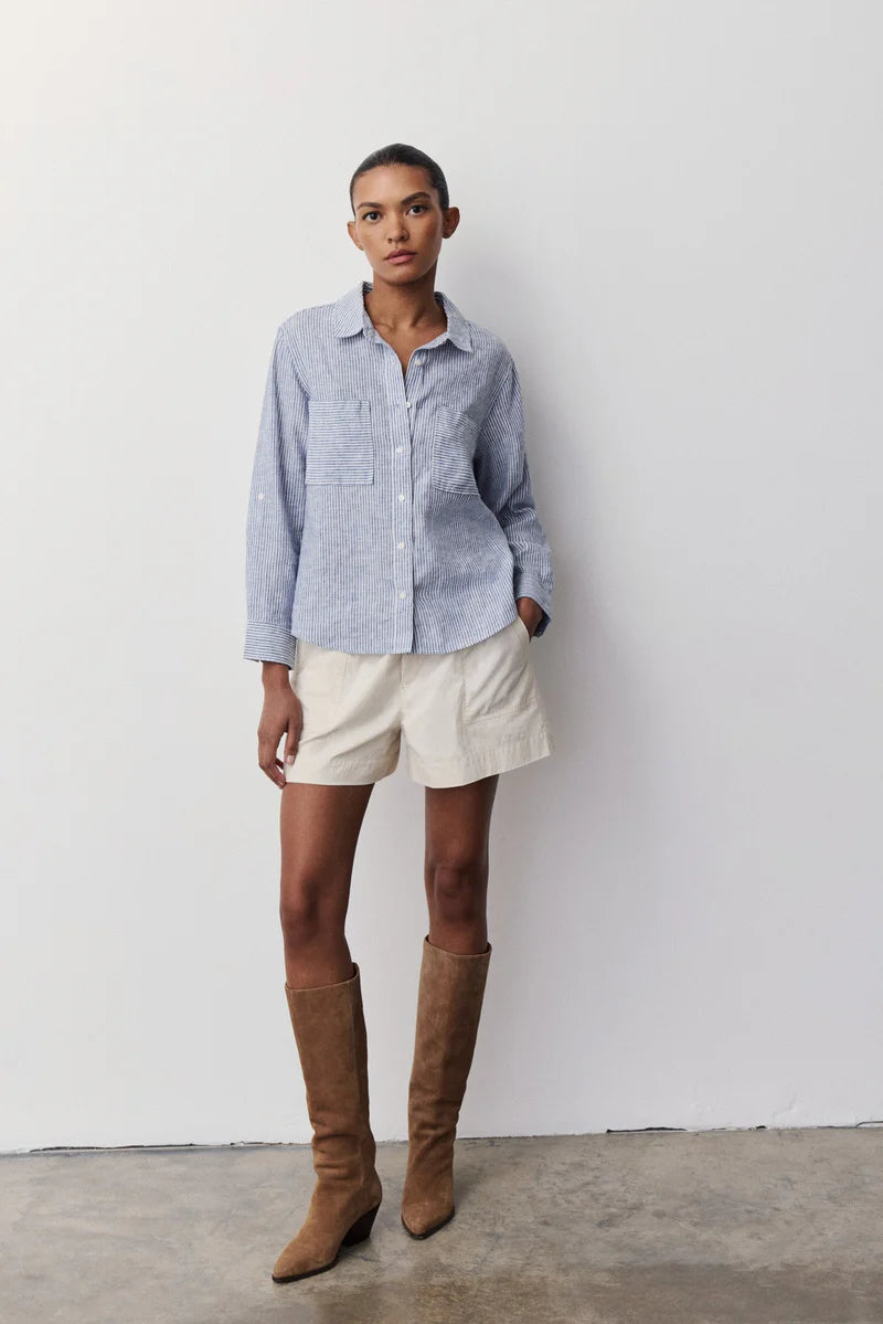 Melissa Nepton- Moca Buttoned Blouse in Navy Stripe