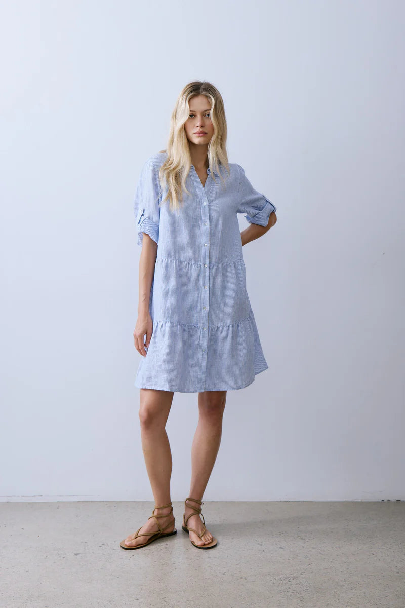 Melissa Nepton- Morel Dress in Blue Pin Stripe