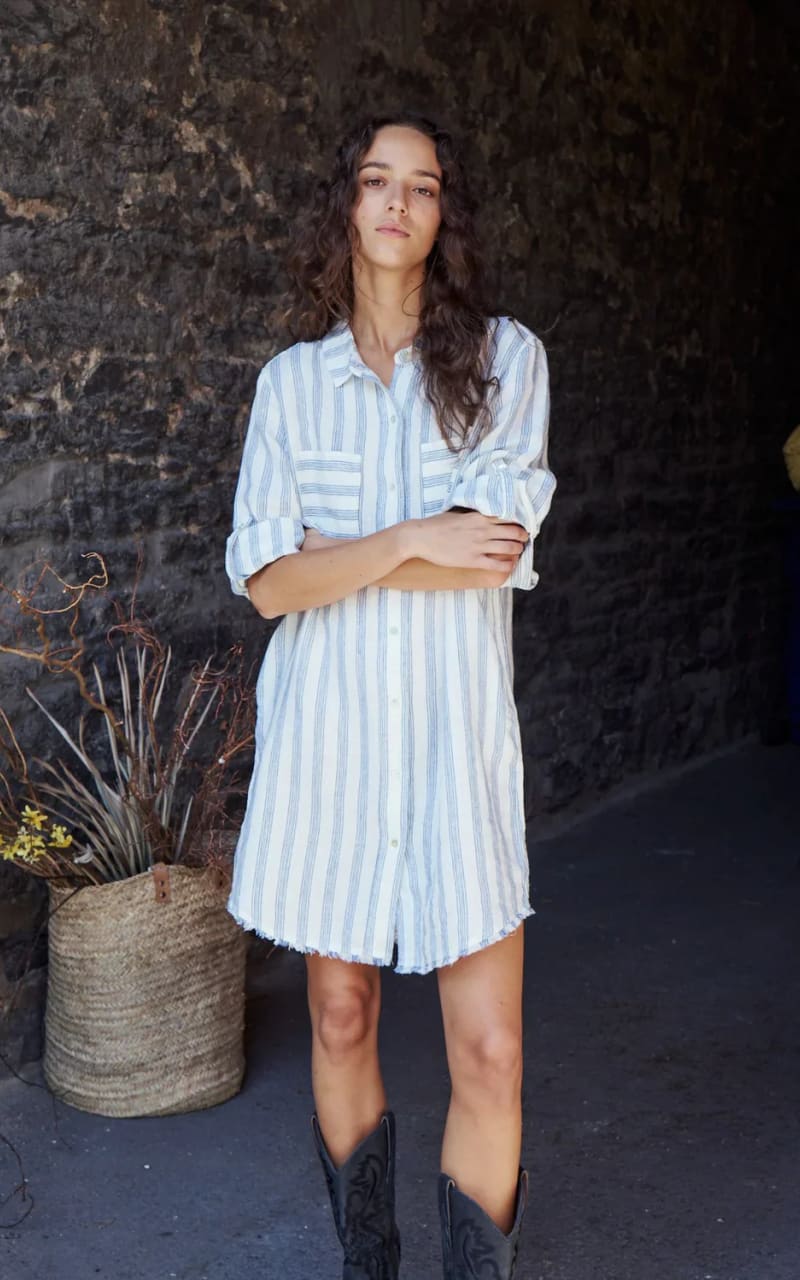 Melissa Nepton- Rina Shirt Dress in Navy Multistripe - DRESS